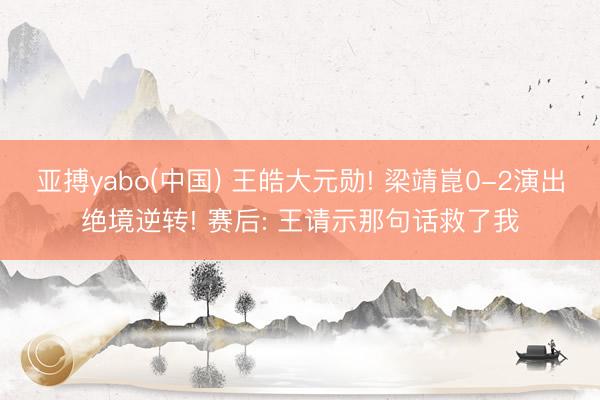 亚搏yabo(中国) 王皓大元勋! 梁靖崑0-2演出绝境逆转! 赛后: 王请示那句话救了我