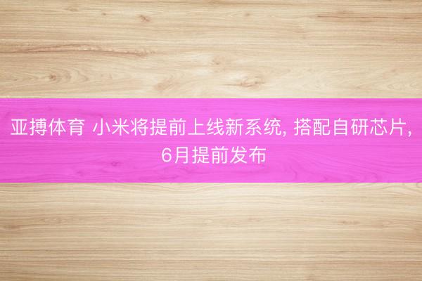 亚搏体育 小米将提前上线新系统， 搭配自研芯片， 6月提前发布